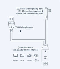 Конвертер USAMS с Lightning/HDM-совместимый, чёрный (Вход: Lightning / Выход: HDMI + USB кабель питания) цена и информация | Адаптер Aten Video Splitter 2 port 450MHz | kaup24.ee