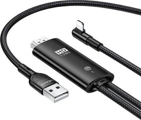 Kaabel/üleminek Lightning/HDMI + toide USAMS, must (Input: Lightning / Output: HDMI + toide) hind ja info | USB jagajad, adapterid | kaup24.ee