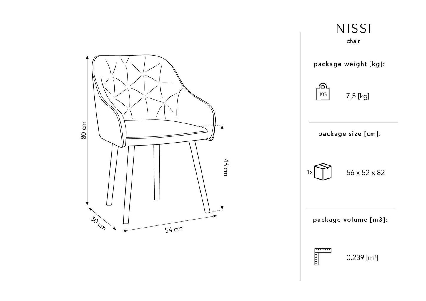 Tool Micadoni Home Nissi, must hind ja info | Söögilaua toolid, köögitoolid | kaup24.ee
