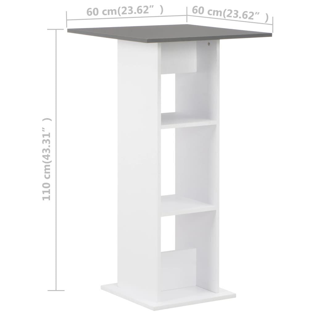 vidaXL baarilaud, valge, 60 x 60 x 110 cm hind ja info | Köögi- ja söögilauad | kaup24.ee