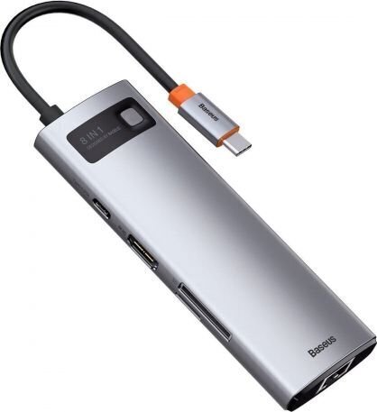 Hub 8in1 Baseus Metal Gleam Series, USB-C kuni 3x USB 3.0 + HDMI + USB-C PD + Ethernet RJ45 + microSD/SD hind ja info | USB jagajad, adapterid | kaup24.ee