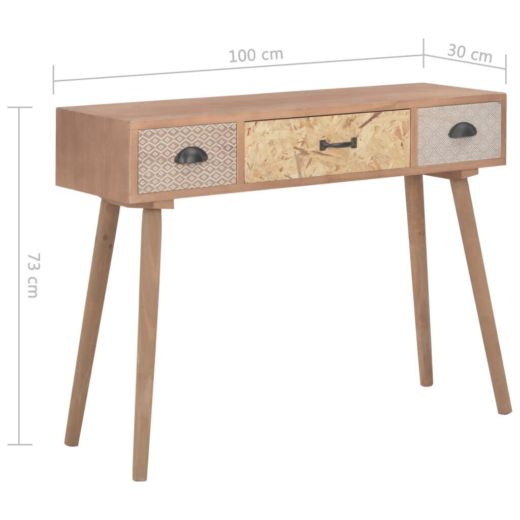 Konsoollaud 3 sahtliga vidaXL, 100 x 30 x 73 cm, toekas männipuit hind ja info | Elutoa väikesed kapid | kaup24.ee