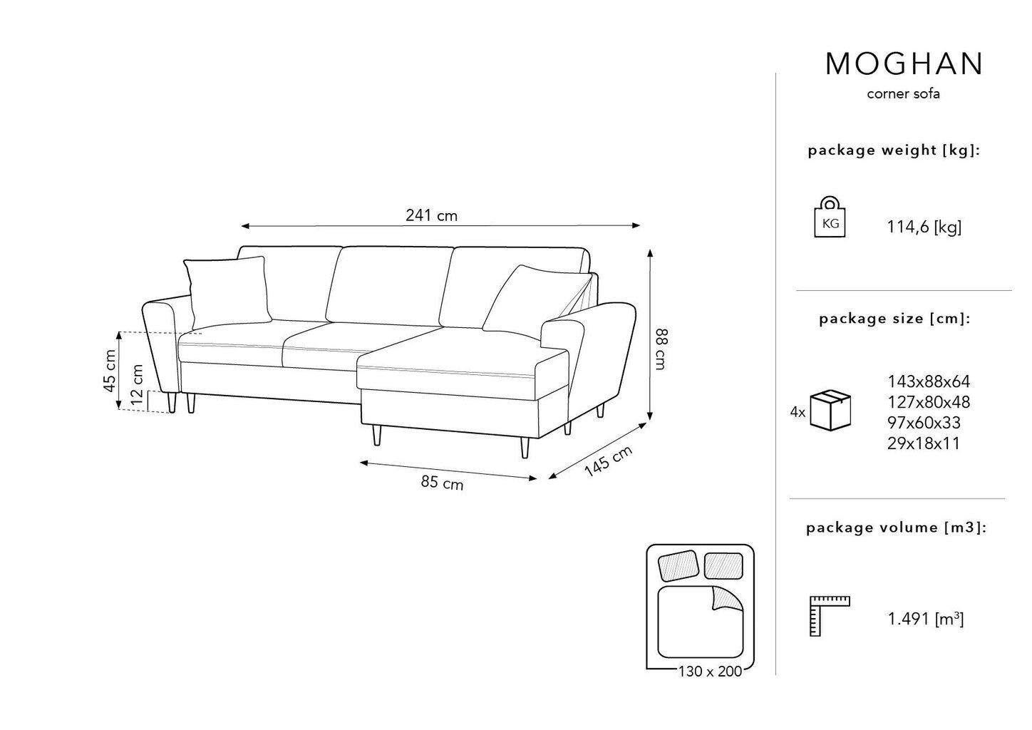 Pehme nurgadiivan Micadoni Home Moghan 4S-V, helehall/must цена и информация | Nurgadiivanid ja nurgadiivanvoodid | kaup24.ee