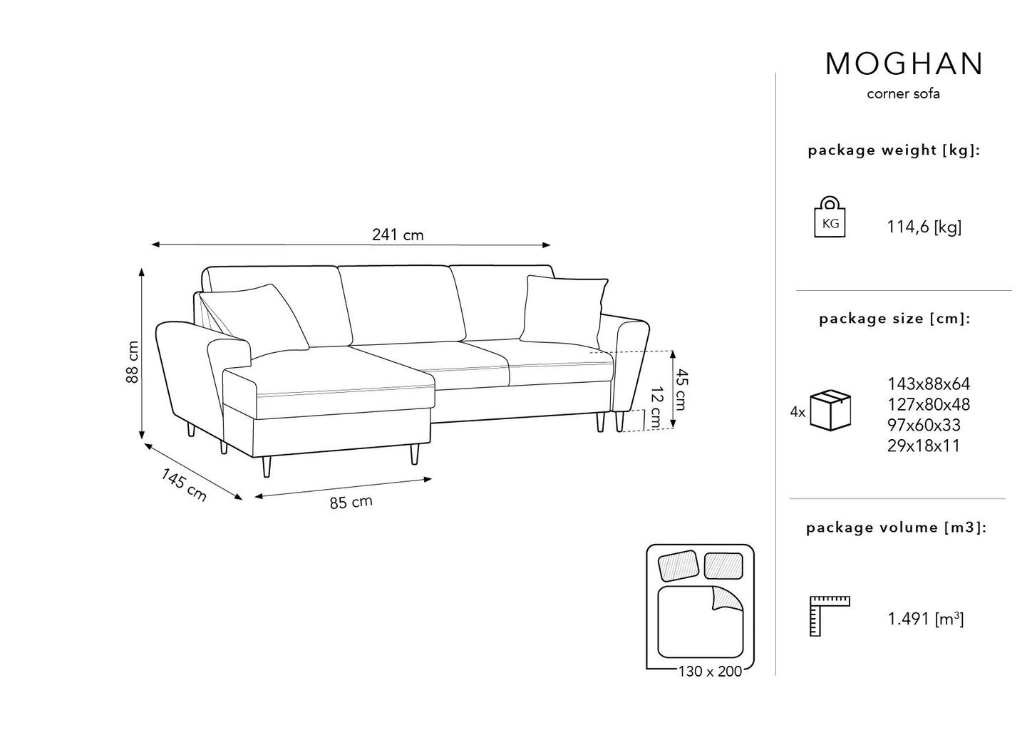 Pehme nurgadiivan Micadoni Home Moghan 4S-V, tumehall/must цена и информация | Nurgadiivanid ja nurgadiivanvoodid | kaup24.ee