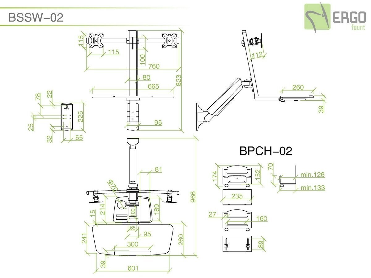 Ergofount BSSW-02, 13-27" hind ja info | Monitori hoidjad | kaup24.ee