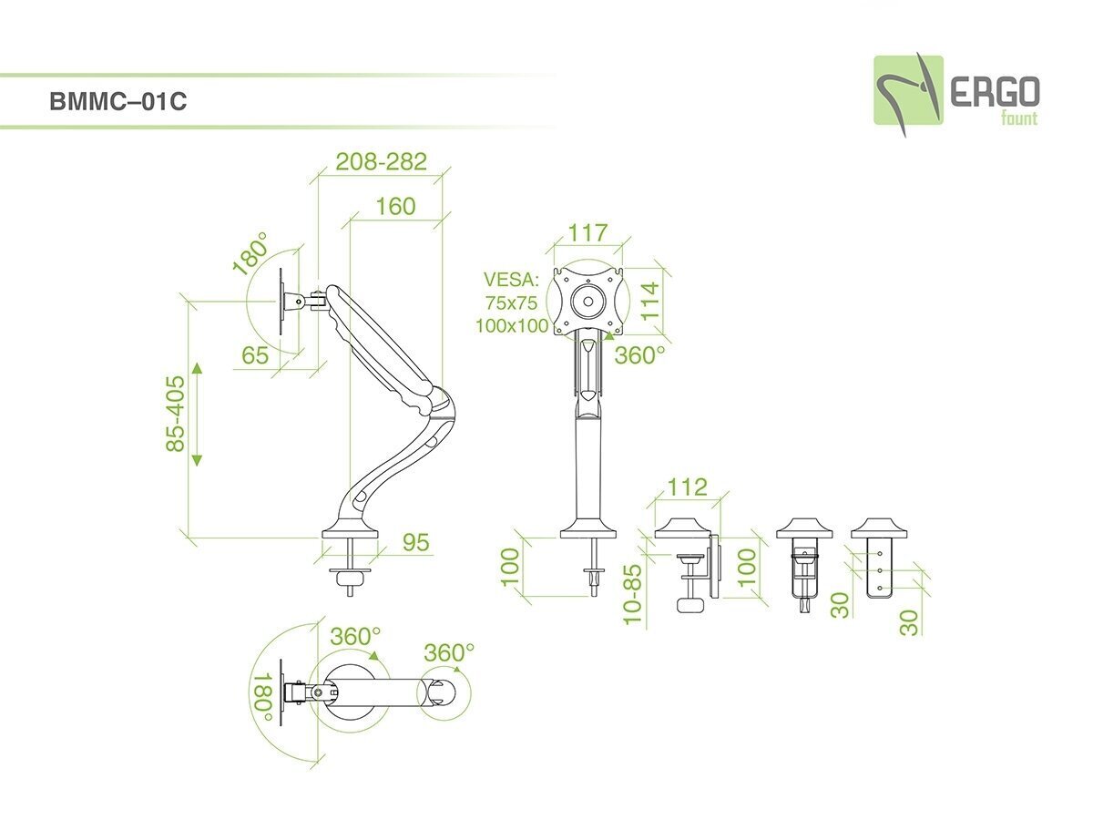 Ergofount BMMC-01C, (13''-27'') hind ja info | Monitori hoidjad | kaup24.ee