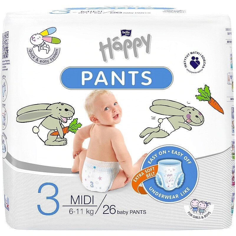 Mähkmed-Püksmähkmed Happy Pants Midi, 3. suurus (6-11 kg), 26 tk цена и информация | Mähkmed | kaup24.ee