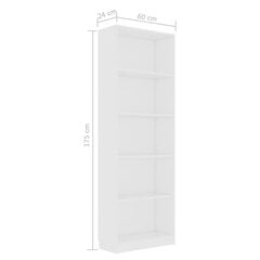 vidaXL 5-korruseline raamaturiiul valge 60x24x175 cm, puitlaastplaat цена и информация | Полки | kaup24.ee