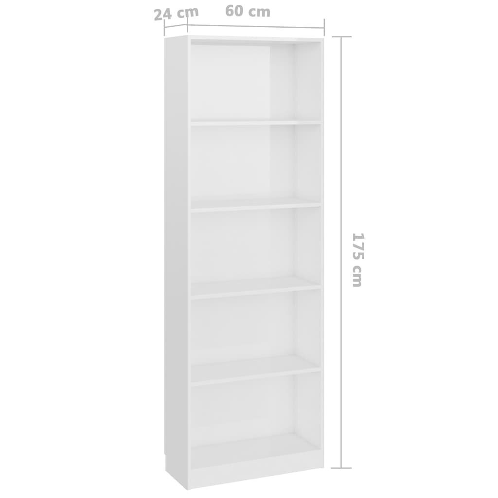 vidaXL 5-korruseline raamaturiiul valge 60x24x175 cm, puitlaastplaat цена и информация | Riiulid | kaup24.ee