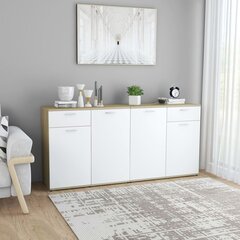 vidaXL puhvetkapp, valge ja Sonoma tamm 160 x 36 x 75 cm puitlaastplaat hind ja info | Elutoa väikesed kapid | kaup24.ee