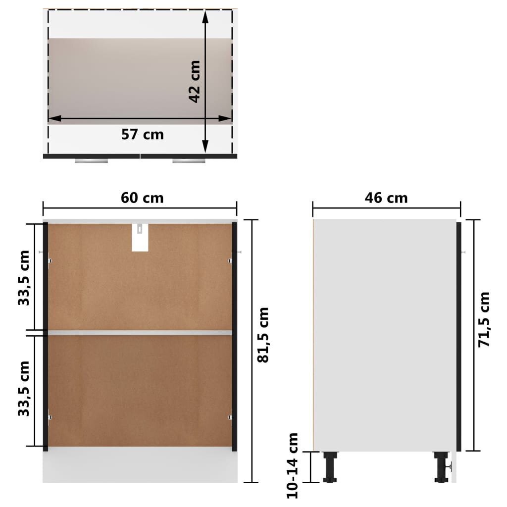 vidaXL Alumine kapp, musta värvi, 60x46x81,5cm, Mdp hind ja info | Köögikapid | kaup24.ee