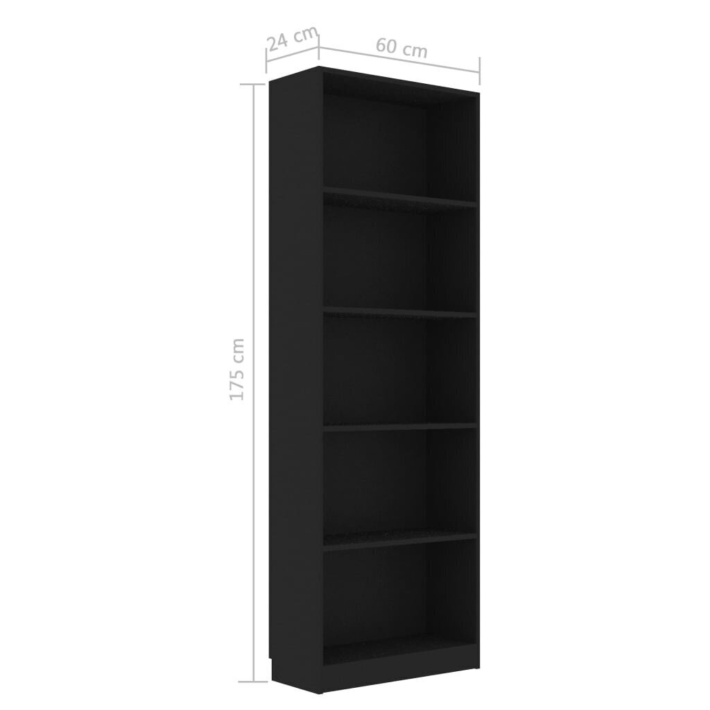 vidaXL 5-korruseline raamaturiiul must 60x24x175 cm, puitlaastplaat цена и информация | Riiulid | kaup24.ee