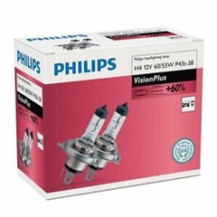 лампочки (2 шт.) Philips H4 12V/60/55W +60% Vision Plus цена и информация | Автомобильные лампочки | kaup24.ee