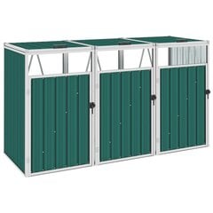 vidaXL kolme prügikasti kuur, roheline, 213 x 81 x 121 cm teras цена и информация | Уличные контейнеры, контейнеры для компоста | kaup24.ee