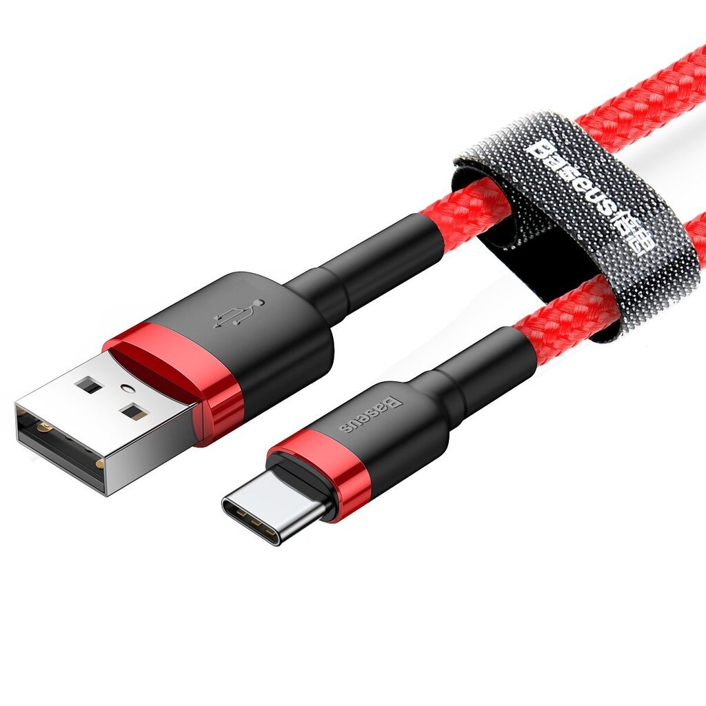Baseus USB Kabelis Durable Nylon Braided Wire Usb / Usb-C Qc3.0 3A 1M punane CATKLF-B09 hind ja info | Mobiiltelefonide kaablid | kaup24.ee
