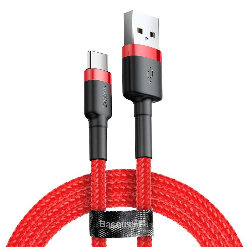 Baseus USB Kabelis Durable Nylon Braided Wire Usb / Usb-C Qc3.0 3A 1M punane CATKLF-B09 hind ja info | Mobiiltelefonide kaablid | kaup24.ee