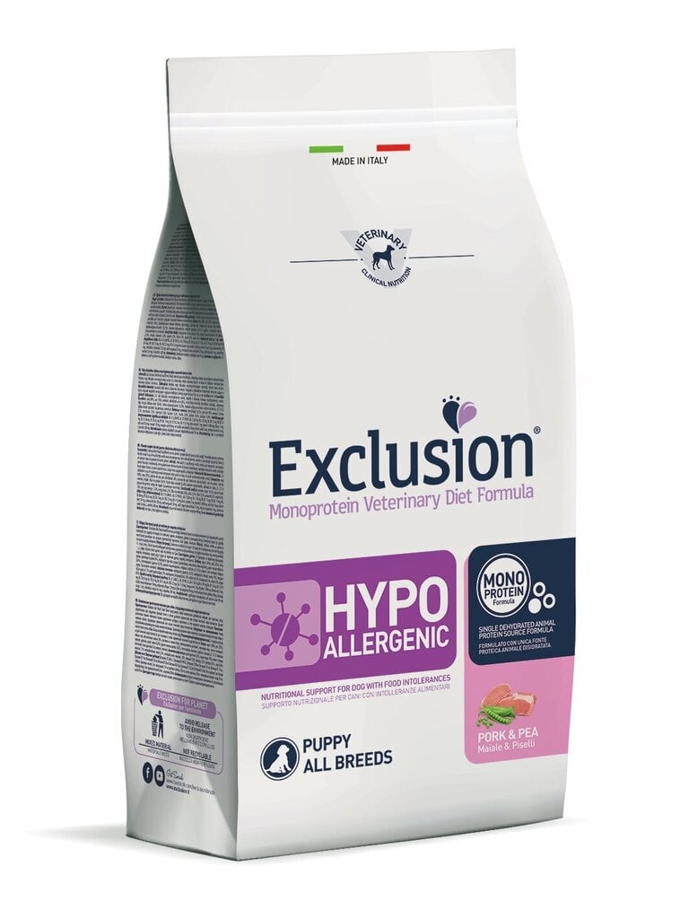 Exclusion Hypoallergenic Monoprotein kõigi tõugude kutsikatele sealiha ja hernestega, 2kg цена и информация | Kuivtoit koertele | kaup24.ee