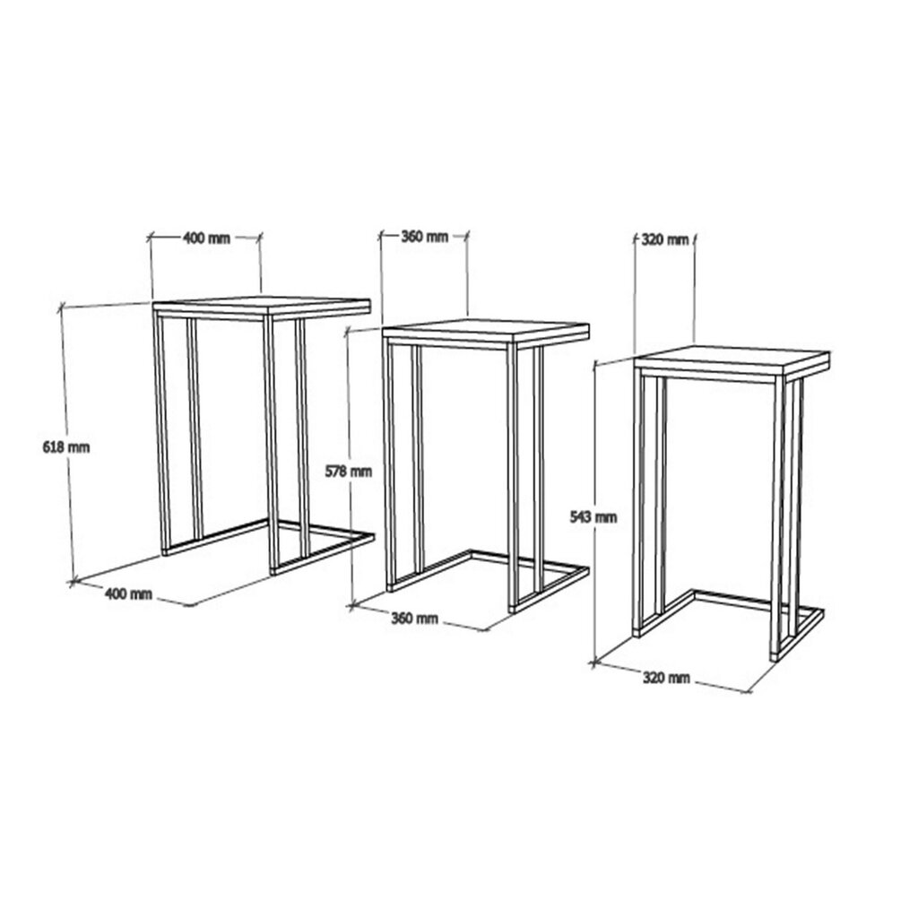 3-osaline diivanilaua komplekt Kalune Design 835, pruun/must hind ja info | Diivanilauad | kaup24.ee