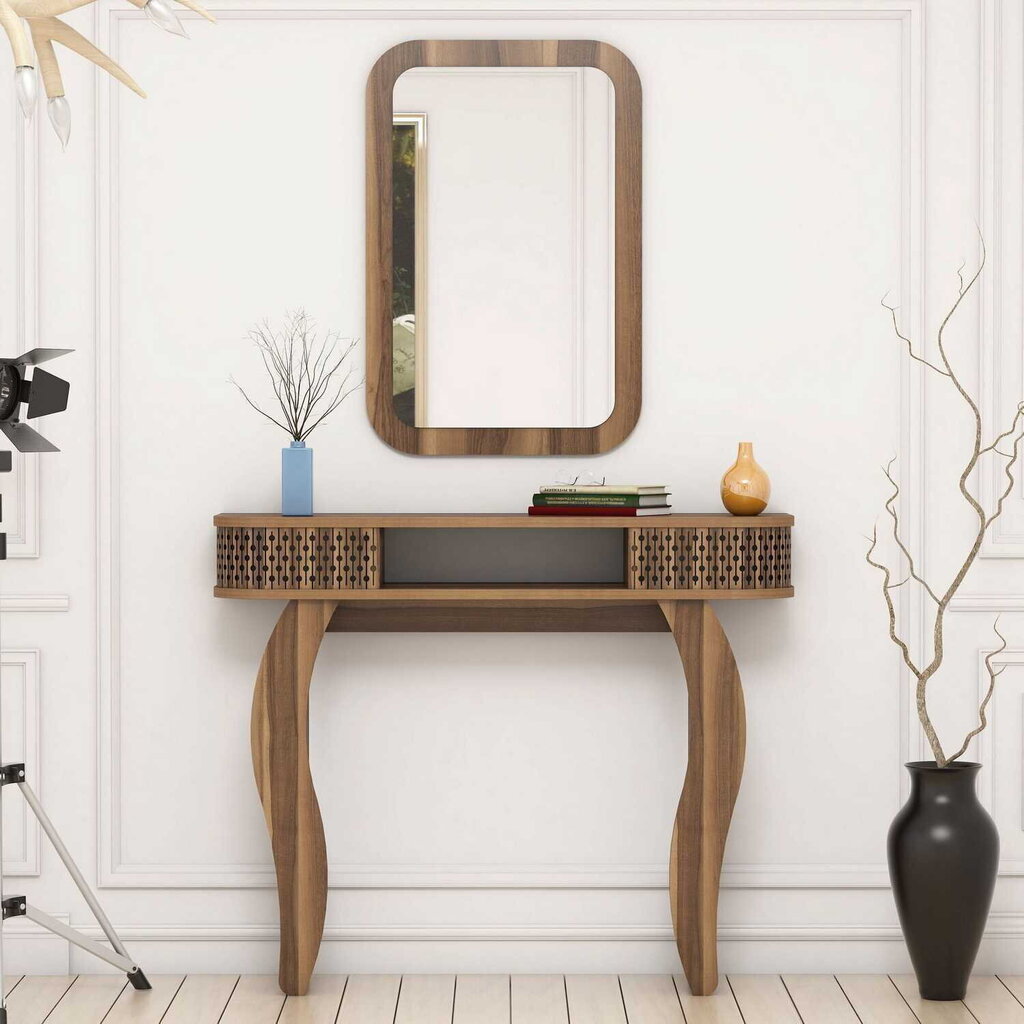Laua ja peegli komplekt Kalune Design 845, pruun hind ja info | Meigilauad | kaup24.ee