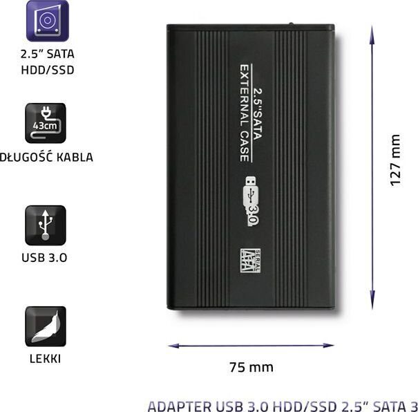 Qolteci välise kõvaketta korpus HDD / SSD 2,5 "SATA3 USB 3.0 | Must hind ja info | Komponentide tarvikud | kaup24.ee
