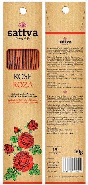 Roosilõhnaga viirukipulgad Sattva Ayurveda Rose, 15 tk hind ja info | Kodulõhnastajad | kaup24.ee