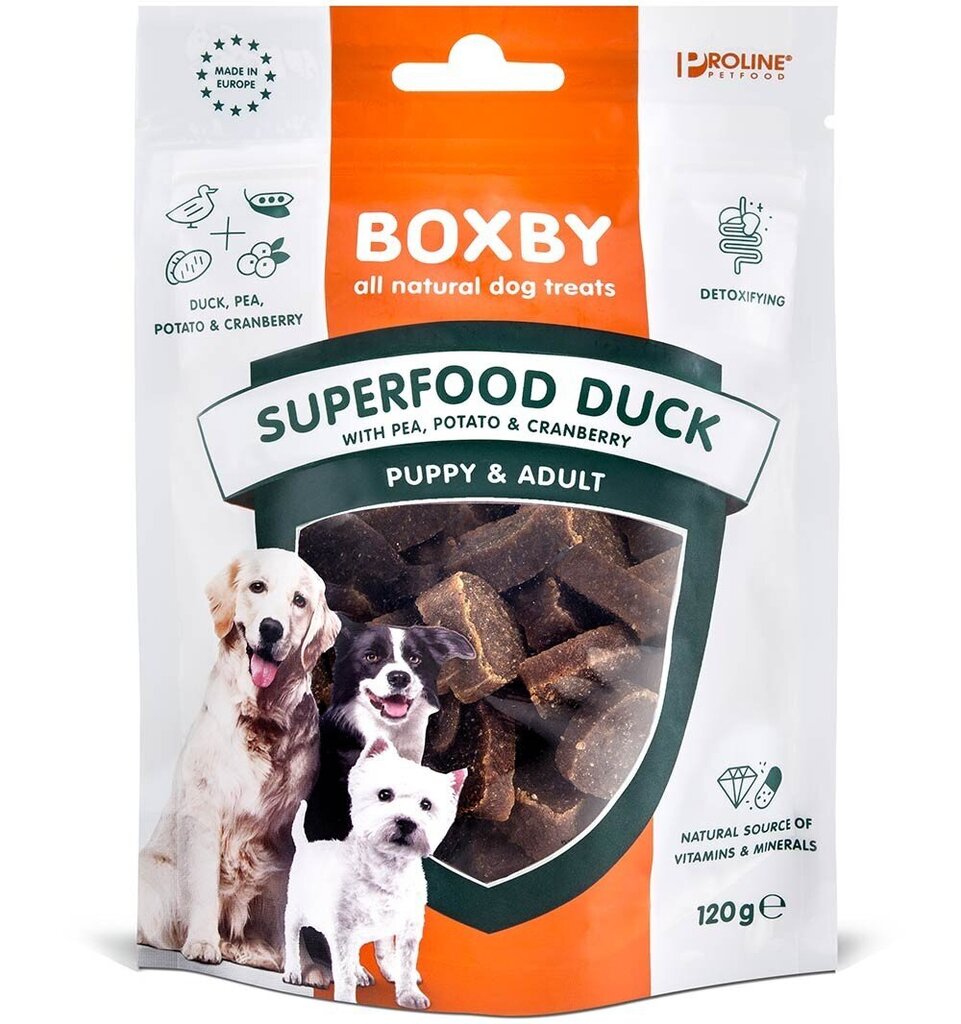 Teraviljavaba maius koerale Boxby Superfood, pardilihaga, 120 g hind ja info | Maiustused koertele | kaup24.ee