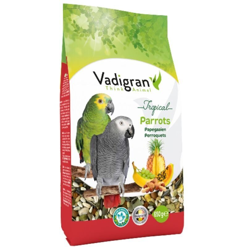 Vadigran sööt suurtele papagoidele Parrot Tropical 650g hind ja info | Linnutoidud | kaup24.ee