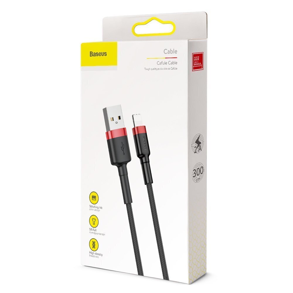 Kaabel Baseus USB Durable Nylon Braided Wire Usb / Lightning Qc3.0 2A 3m, must/punane CALKLF-R91 цена и информация | Mobiiltelefonide kaablid | kaup24.ee