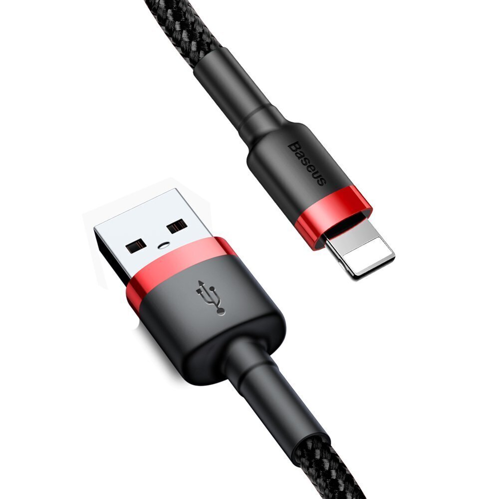 Kaabel Baseus USB Durable Nylon Braided Wire Usb / Lightning Qc3.0 2A 3m, must/punane CALKLF-R91 hind ja info | Mobiiltelefonide kaablid | kaup24.ee