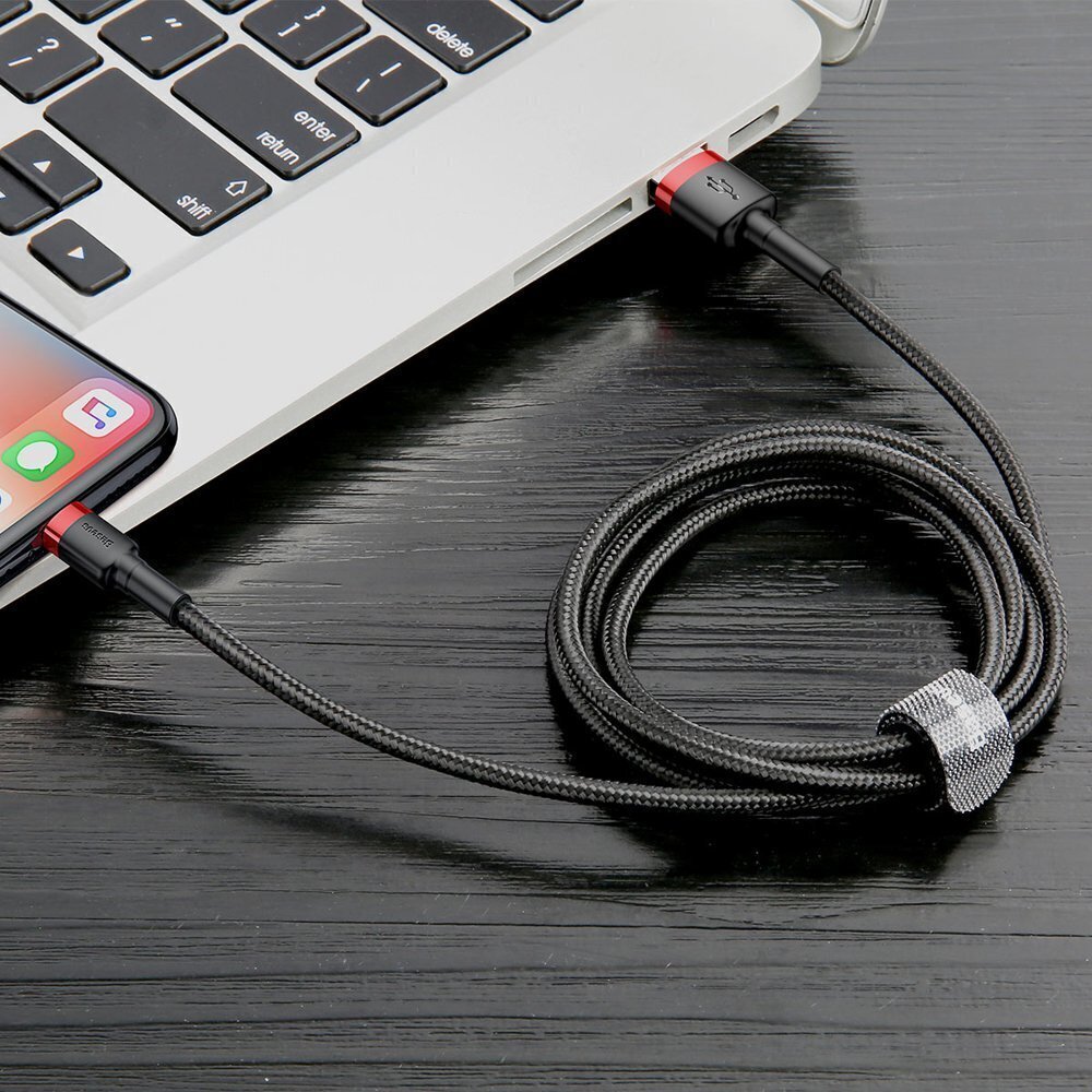 Kaabel Baseus USB Durable Nylon Braided Wire Usb / Lightning Qc3.0 2A 3m, must/punane CALKLF-R91 hind ja info | Mobiiltelefonide kaablid | kaup24.ee