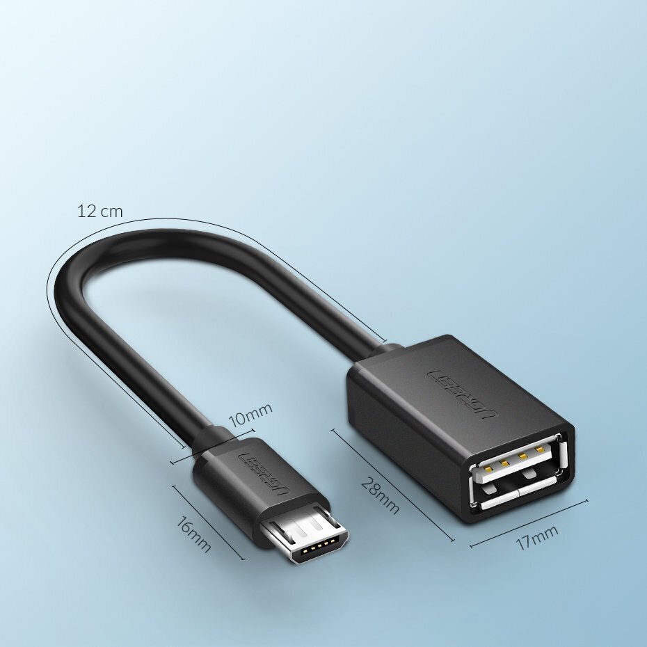 Adapter Ugreen USB (female) - micro USB (male) OTG 12 cm USB 2.0 480 Mbps, must (US133 10396) hind ja info | Mobiiltelefonide kaablid | kaup24.ee