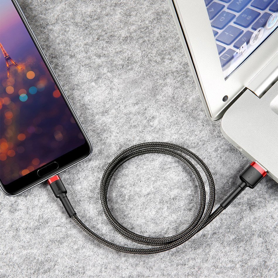 Kaabel Baseus USB Nylon Braided Wire Usb / Usb-C Qc3.0 2A 3m, punane CATKLF-U09 цена и информация | Mobiiltelefonide kaablid | kaup24.ee