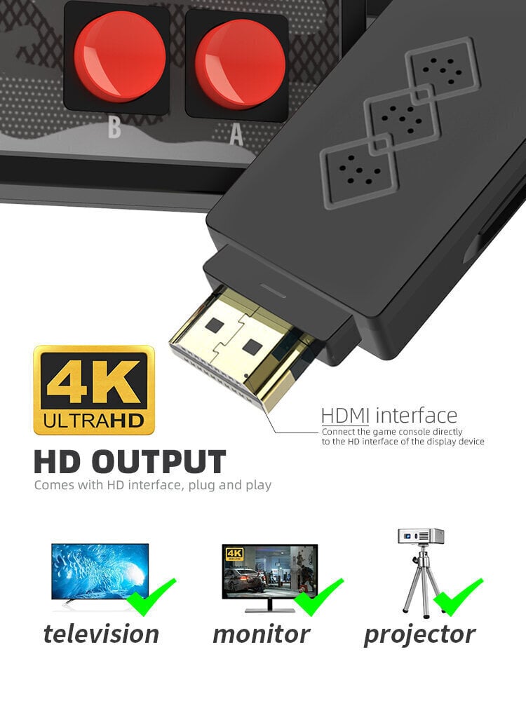 HappyJoe Y2HD Plus 1800 mänguga juhtmevaba klassikaline mängukonsool + allalaadimine hind ja info | Mängukonsoolid | kaup24.ee