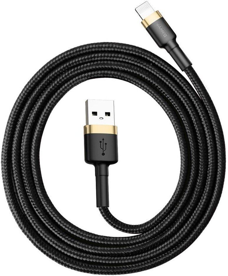 Kaabel Baseus USB Durable Nylon Braided Wire Usb / Lightning Qc3.0 2.4A 1m, must/kuldne CALKLF-BV1 цена и информация | Mobiiltelefonide kaablid | kaup24.ee