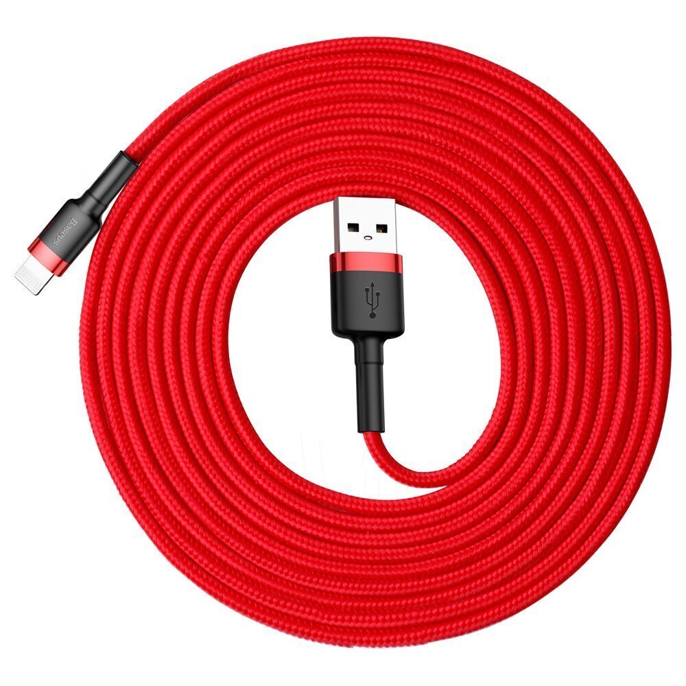 Kaabel Baseus USB Durable Nylon Braided Wire Usb / Lightning Qc3.0 2A 3m, punane CALKLF-R09 hind ja info | Mobiiltelefonide kaablid | kaup24.ee