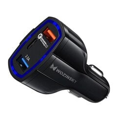 Universaalne autolaadija Wozinsky 2X USB / USB TYPE C, 3.0 QC3.0, must (WCC-01) hind ja info | Mobiiltelefonide laadijad | kaup24.ee