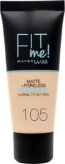 Жидкая тональная основа Maybelline FIT ME Matte 105 Natural, 30 мл цена и информация | Пудры, базы под макияж | kaup24.ee