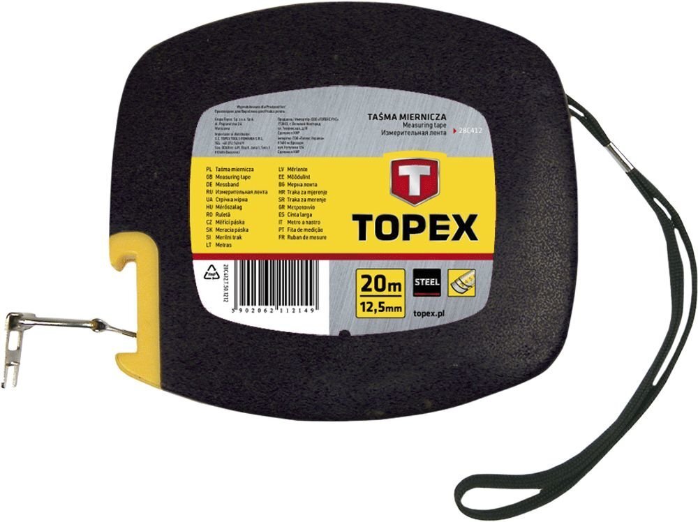 Mõõdulint metallist 12,5 mm Topex 20m hind ja info | Käsitööriistad | kaup24.ee