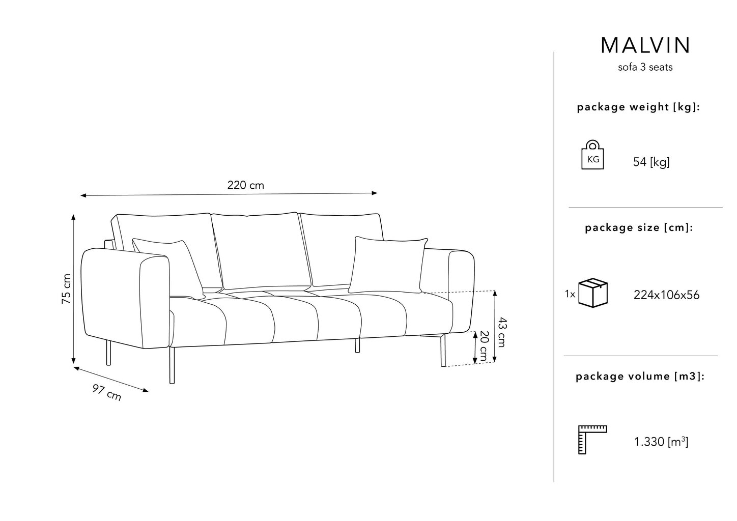 Diivan Micadoni Home Malvin 3S, tumehall цена и информация | Diivanid ja diivanvoodid | kaup24.ee