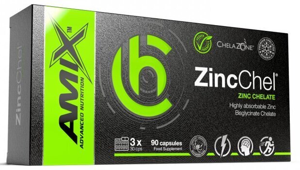 Amix Nutrition ChelaZone® ZincChel® tsinkbisglütsinaat Chelate 90 Vegan kapslid цена и информация | Vitamiinid, toidulisandid, preparaadid tervise heaoluks | kaup24.ee