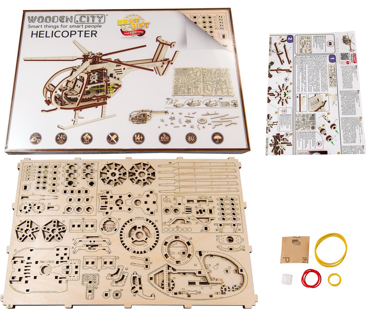 Puidust 3D konstruktor Wooden City Helikopter, 194 tk hind ja info | Klotsid ja konstruktorid | kaup24.ee