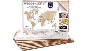 Puidust maailmakaart Wooden city, 46 tk цена и информация | Карты мира | kaup24.ee