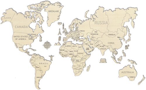 Puidust maailmakaart Wooden city, 46 tk hind ja info | Maailmakaardid | kaup24.ee