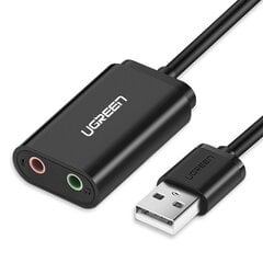 Аудио адаптер USB Ugreen, 3.5 мм mini jack 15 см, черный 30724 цена и информация | Адаптер Aten Video Splitter 2 port 450MHz | kaup24.ee