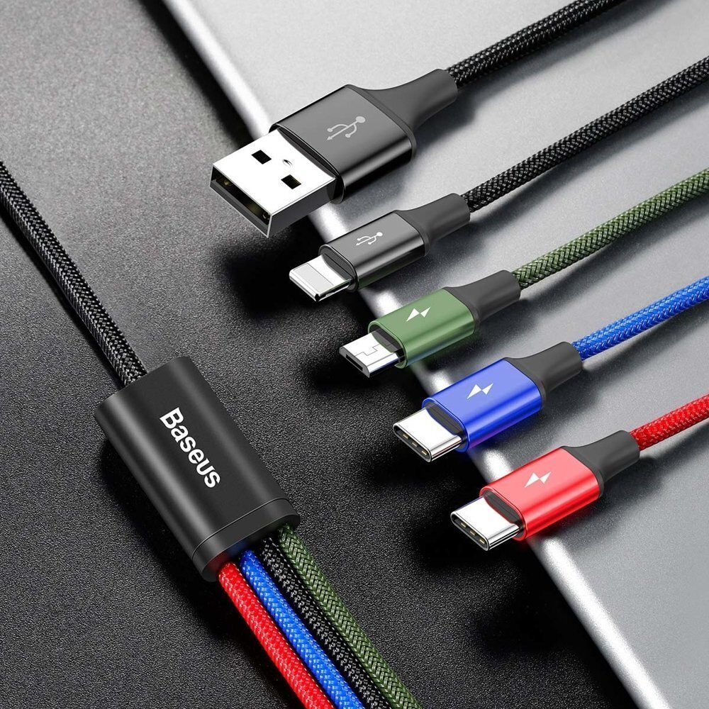 Kaabel Baseus Lightning / 2X USB Type C / Micro USB koos nailonpunutisega 3,5A 1,2m, must hind ja info | Mobiiltelefonide kaablid | kaup24.ee