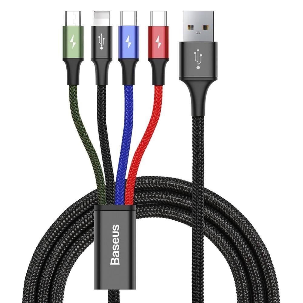 Kaabel Baseus Lightning / 2X USB Type C / Micro USB koos nailonpunutisega 3,5A 1,2m, must hind ja info | Mobiiltelefonide kaablid | kaup24.ee