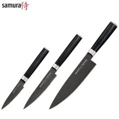 Комплект 3-х ножей Samura MO-V Stonewash (шеф, универсальный, овощной) из AUS 8 японской из стали 59 HRC цена и информация | Подставка для ножей Tescoma Woody, 21 см | kaup24.ee
