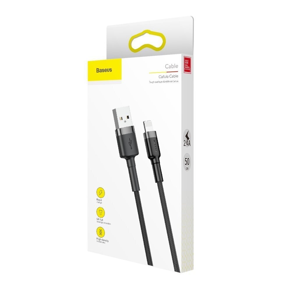 Baseus Cafule Cable Durable Nylon Braided Wire USB / Lightning QC3.0 2.4A 0,5M black-grey (CALKLF-AG1) цена и информация | Mobiiltelefonide kaablid | kaup24.ee