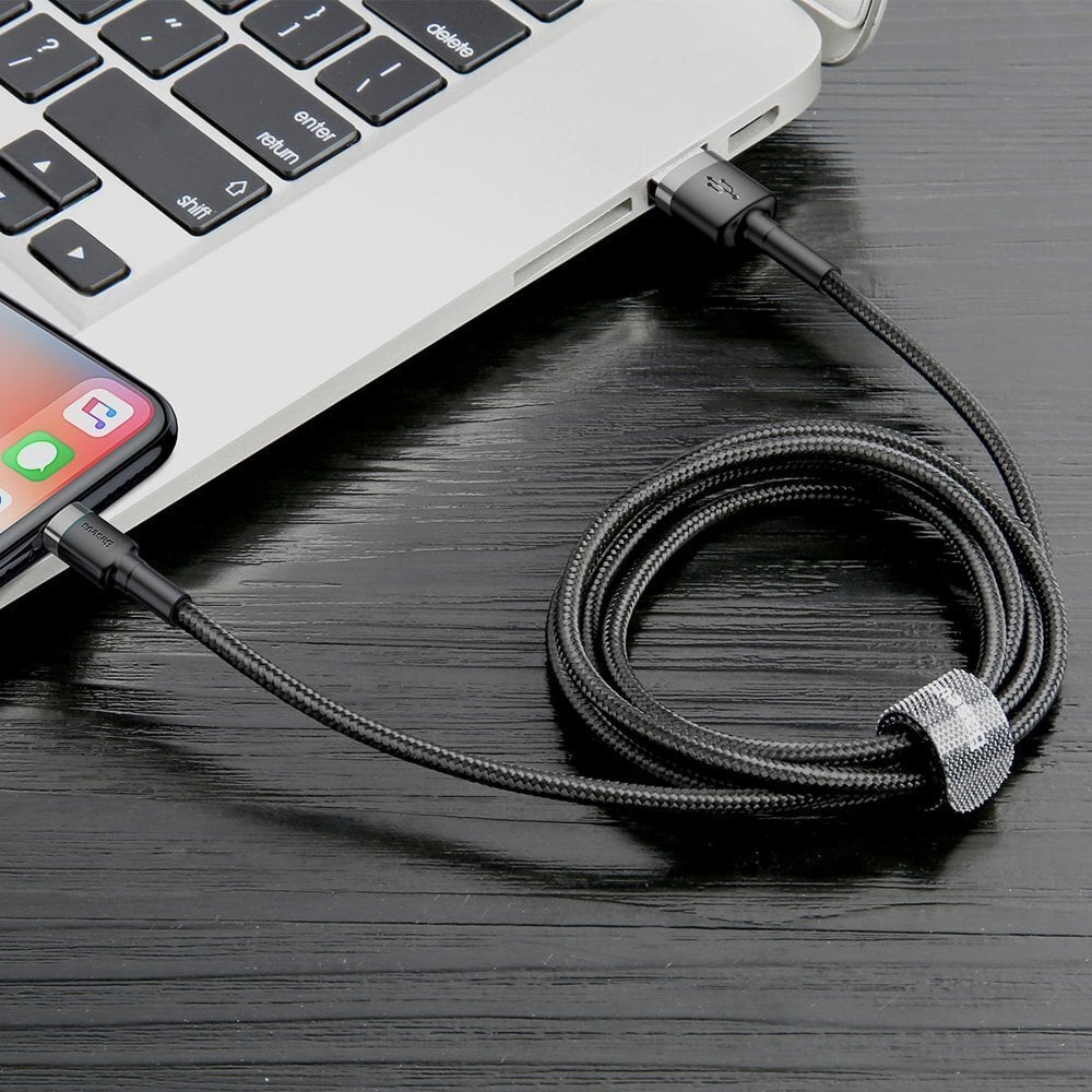 Baseus Cafule Cable Durable Nylon Braided Wire USB / Lightning QC3.0 2.4A 0,5M black-grey (CALKLF-AG1) цена и информация | Mobiiltelefonide kaablid | kaup24.ee