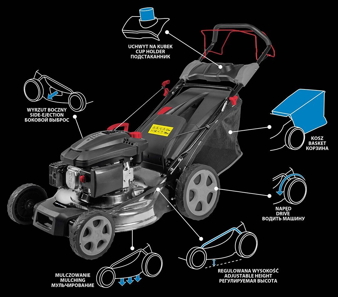 Bensiinimootoriga iseliikuv muruniiduk GRAPHITE 52G671 hind ja info | Muruniidukid | kaup24.ee